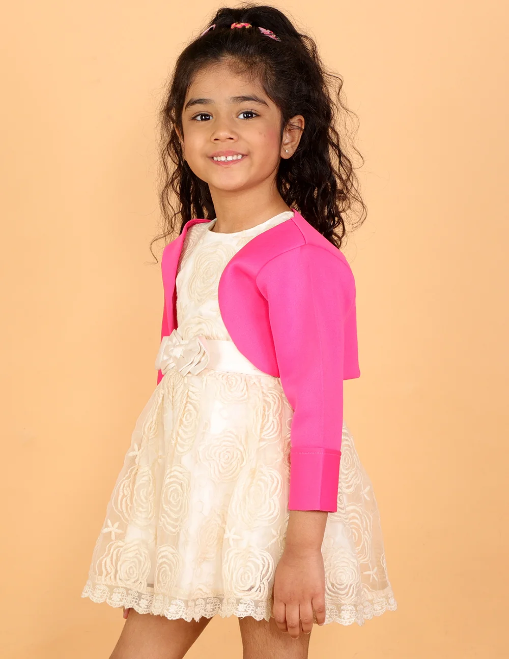 Pretty Pink Scuba Quarter Sleeves Front Open Shrug view 4