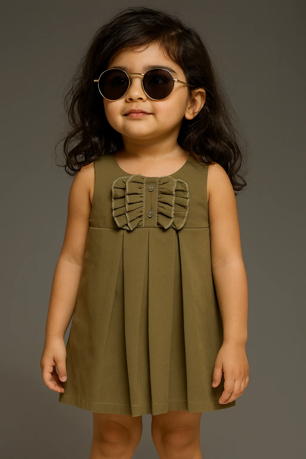 Kidsdew sleeveless Crinkled Crepe A- line dress green