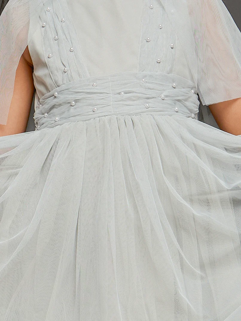 Kidsdew Sleeveless Net Fit and Flare Knee Length Dress Grey view 5