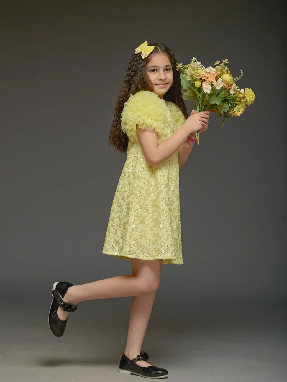 Kidsdew Partywear Lace Dress with Frill Sleeves