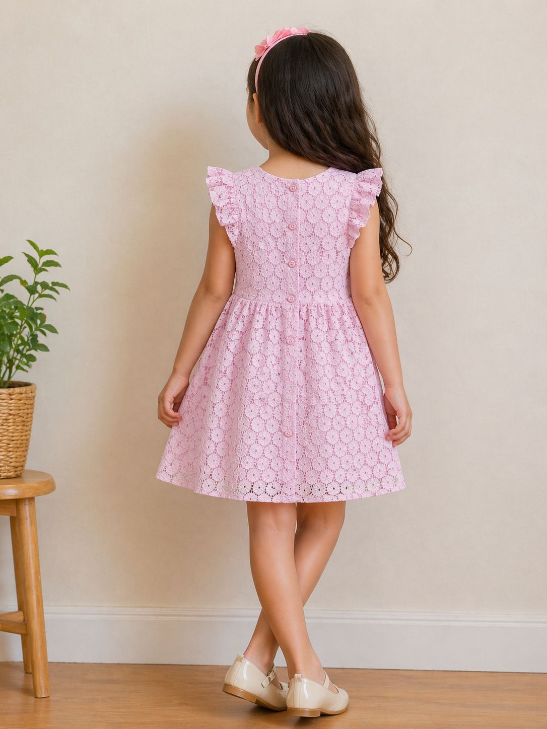 Charming Pink Lace Twirl Dress view 3