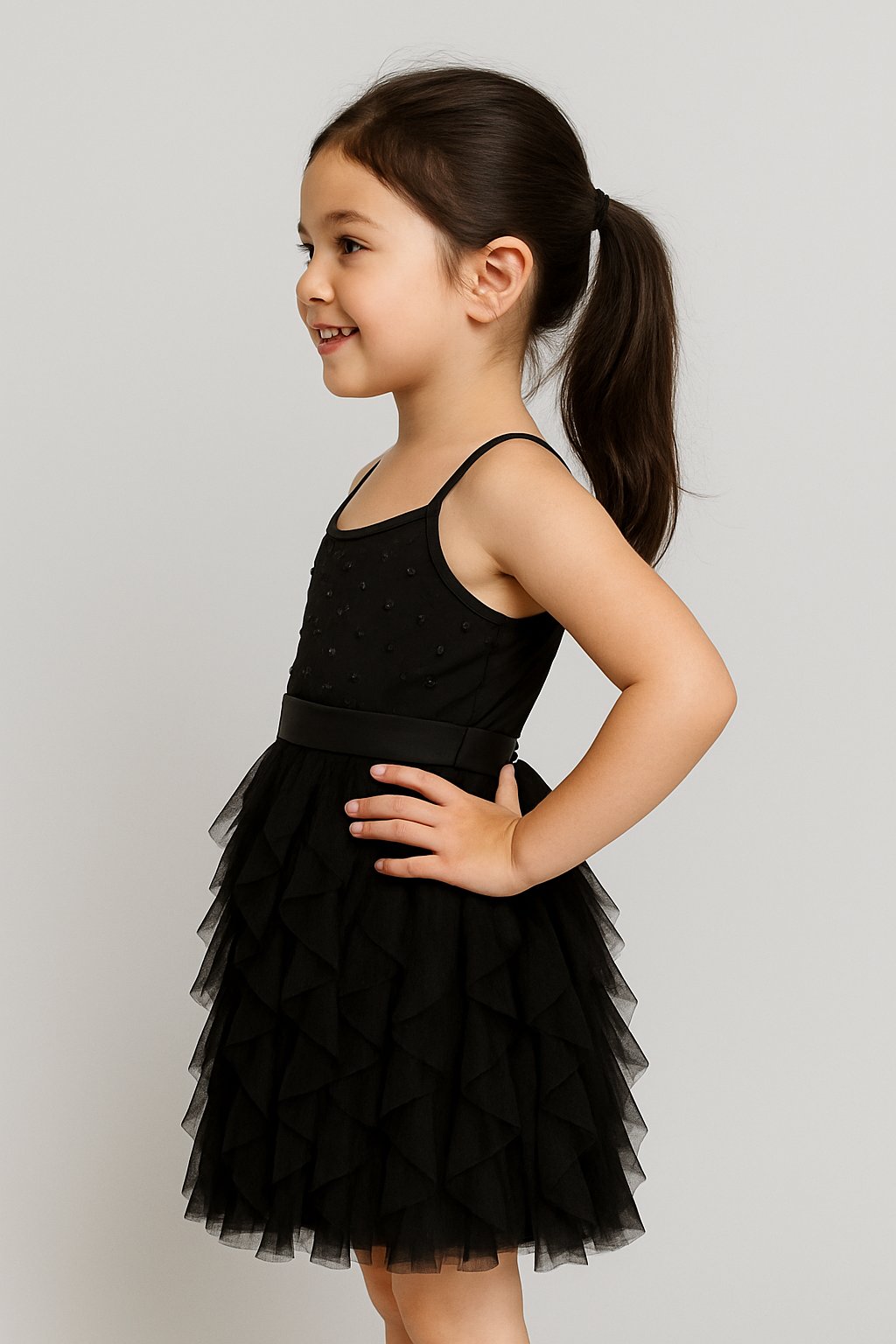 Radiant Elegance: Black Stone Embroidered Net Dress view 3