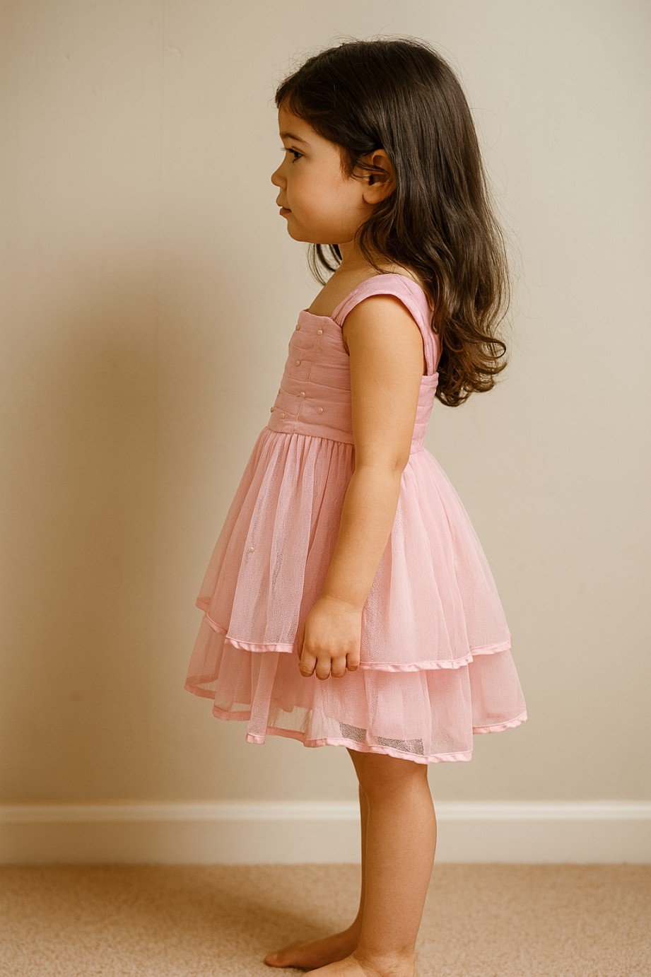 Blush Pink Pearl Embellished Tulle Party Dress view 3