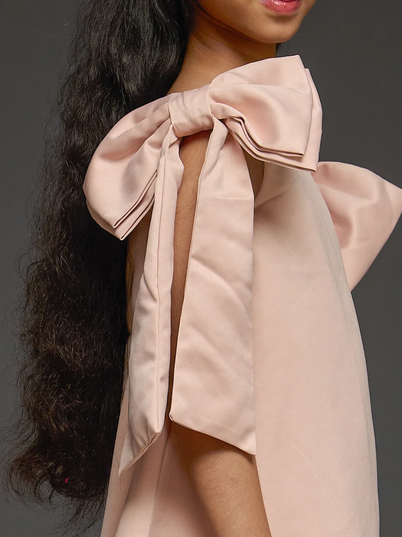 A-line Dress with Bow Attach on Straps PEACH view 2