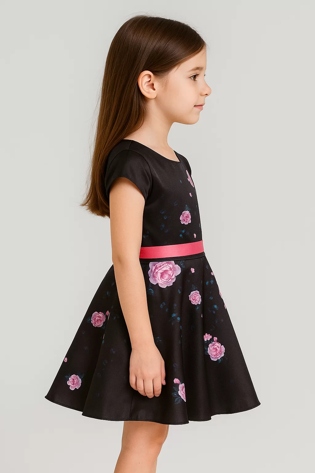 Stylish Black Duchess Satin AOP Dress view 2