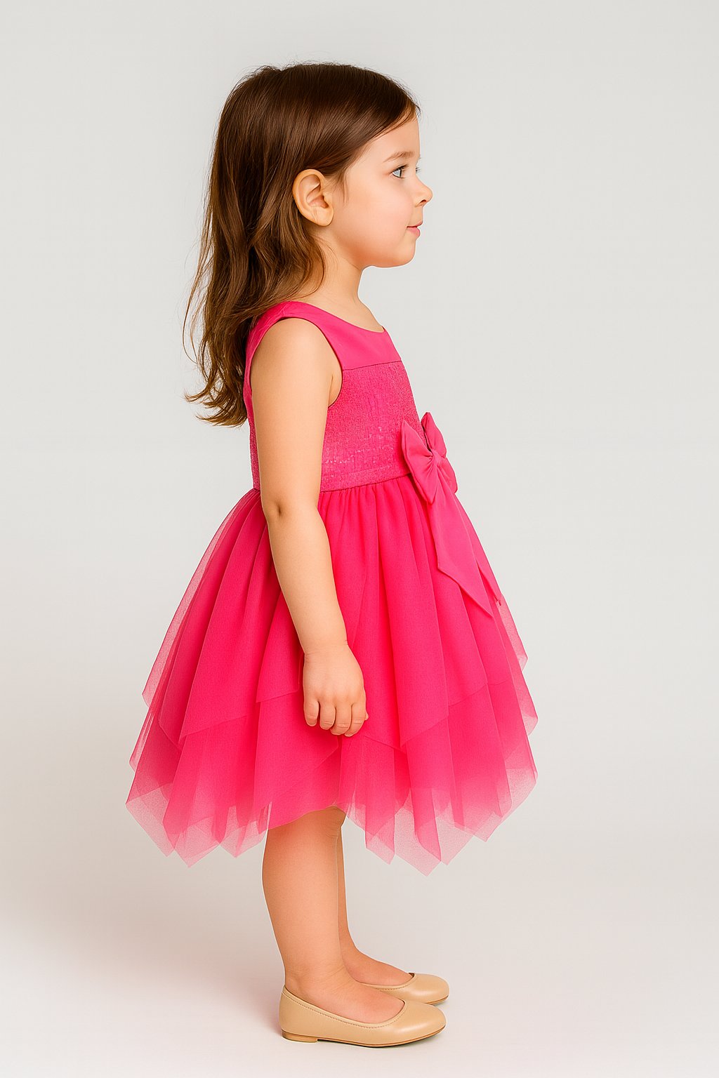 Enchanting Magenta Net Tuil Dress view 3