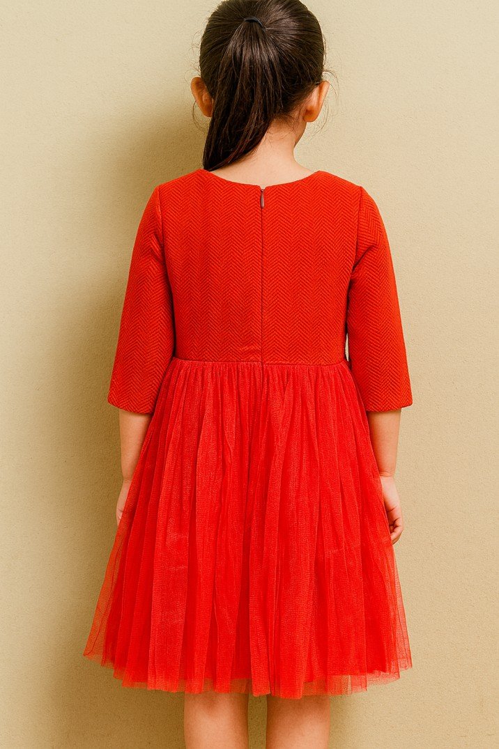 Girls Elegant Red Pleated Tulle Party Dress view 2