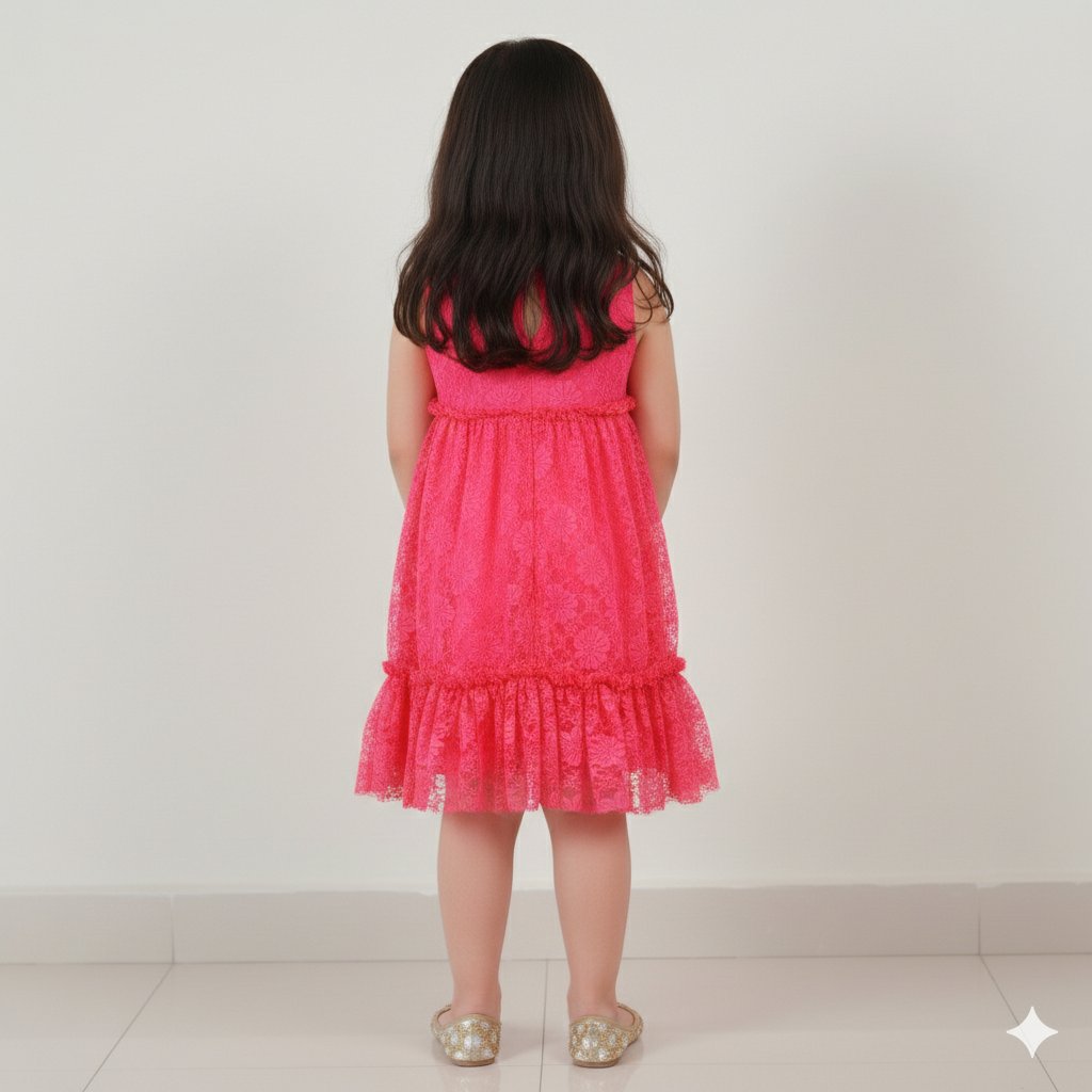 Stunning Fuchsia Sleeveless Pleated Net Party Dress view 2