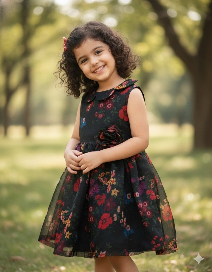 Elegant Blossom Black Party Dress