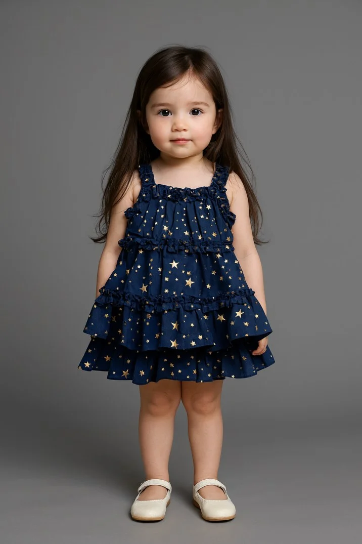 Kidsdew Sleeveless Flared Dress Navy