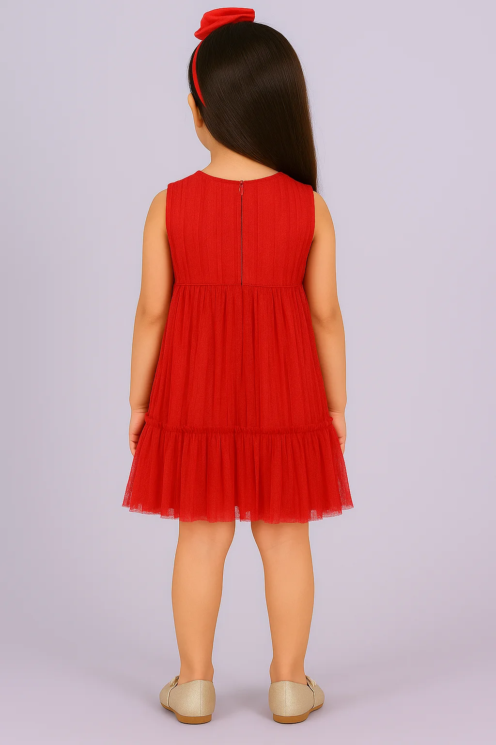 Glamorous Red Glitter Net Pleated Party Dress view 4