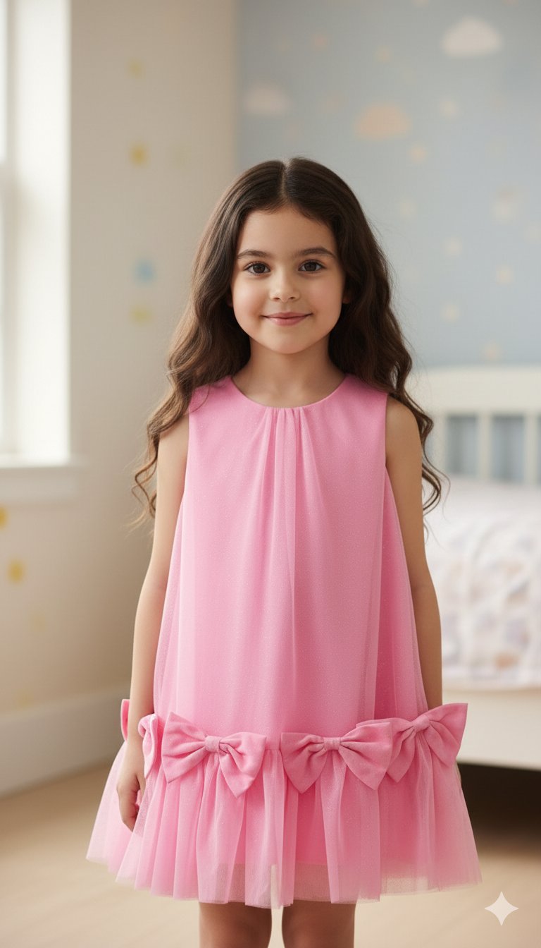 Candy Pink Tulle Bow Detail Dress