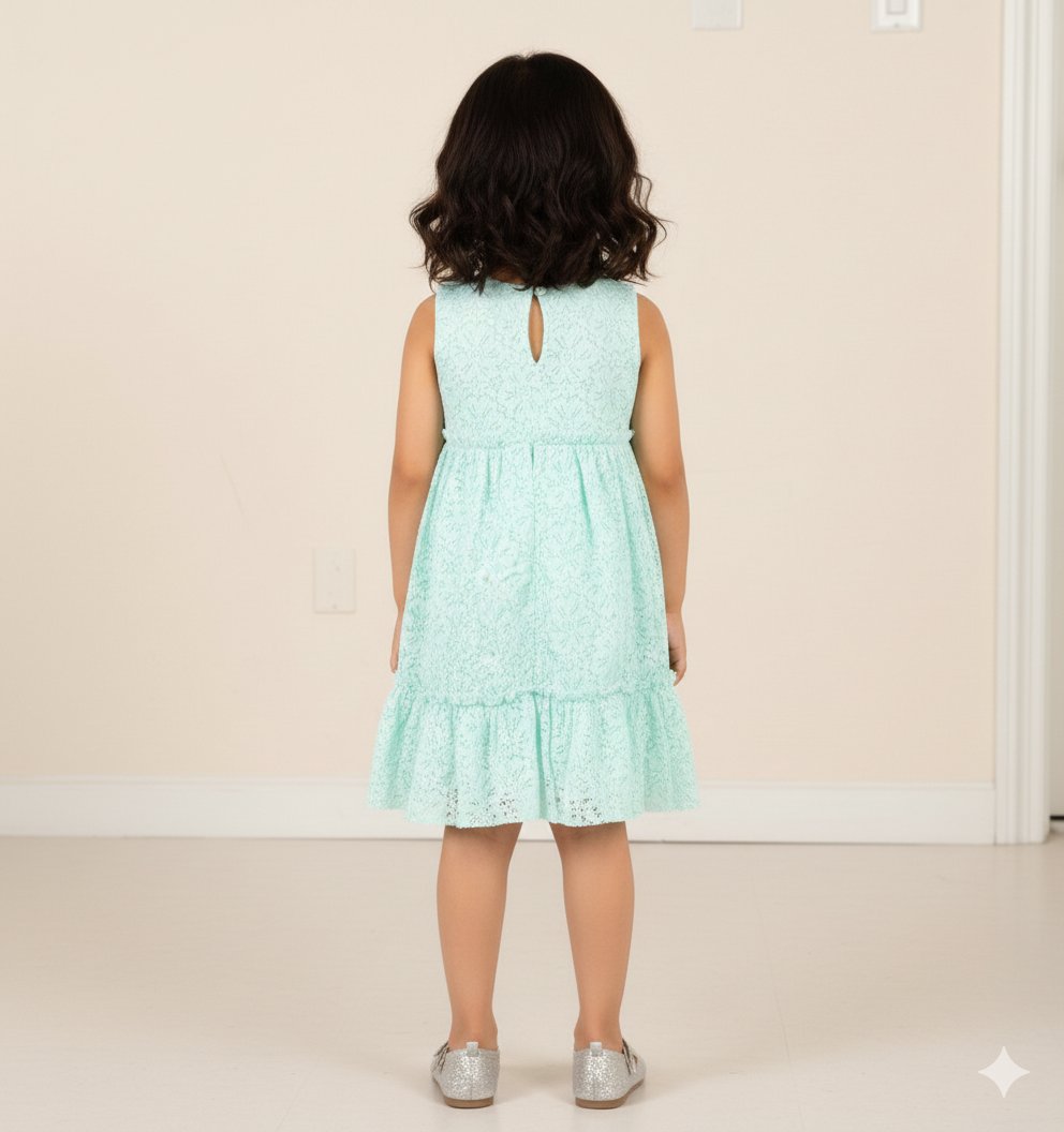 Elegant Mint Pleated Net Dress view 2