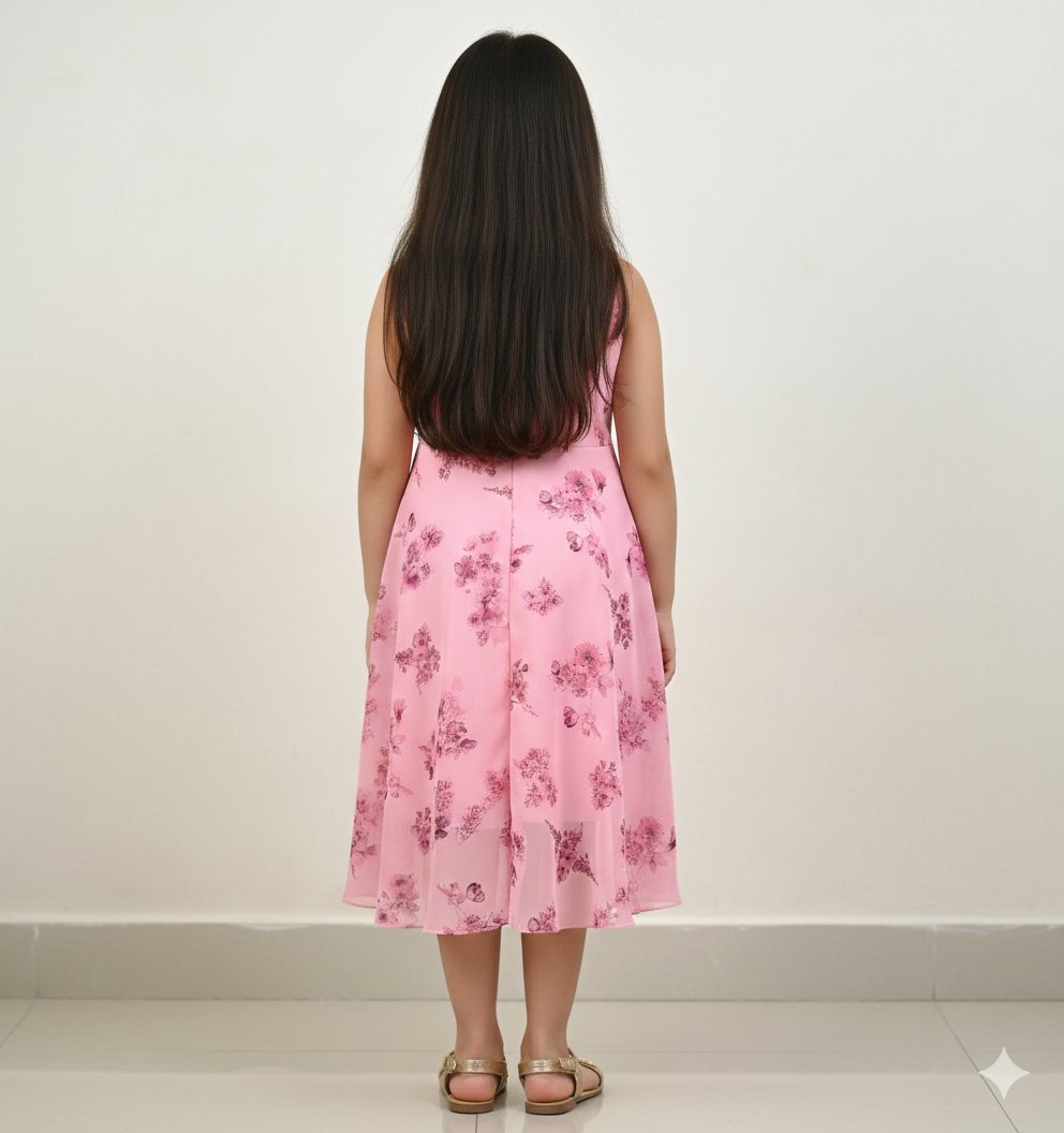 Charming Pink Georgette Floral Printed Dress view 2