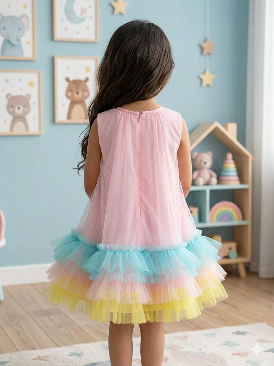 Pastel Rainbow Ruffle Tulle Party Dress view 3