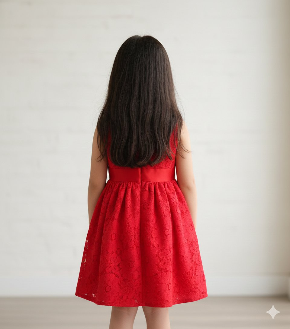 Stylish Red Lace Fit & Flare Party Dress with Corsage view 2