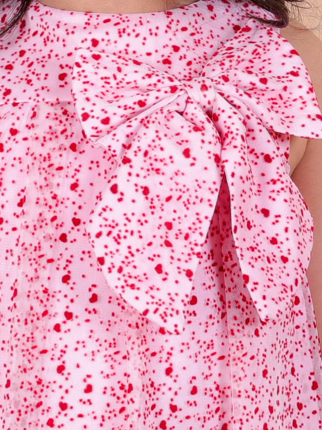 Sleeveless A-Line flocking net with Bow Knee Length Party Dress pink view 5