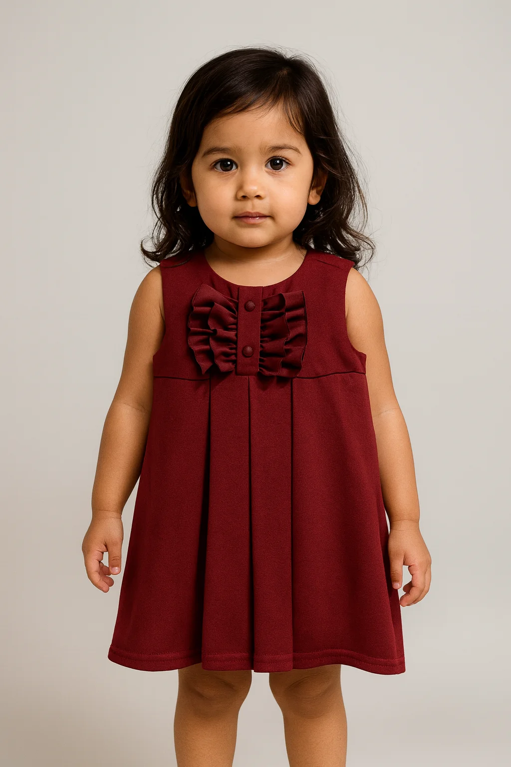 Kidsdew sleeveless Crinkled Crepe A- line dress Maroon