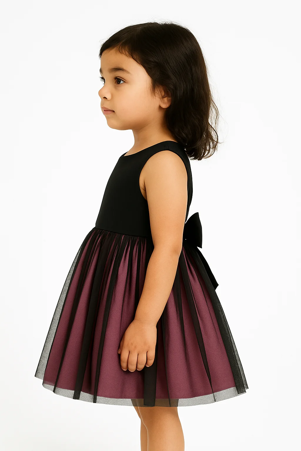 Stylish Black Girls’ Party Dress with Back Bow view 4