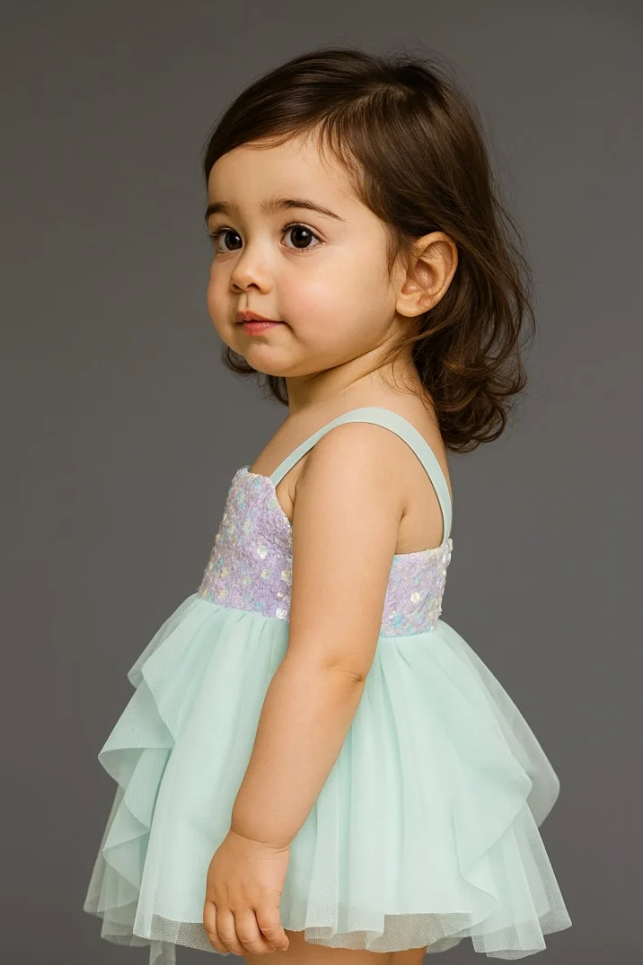 Kidsdew sleeveless Net fit and flare Above Knee Length dress Mint Green view 2