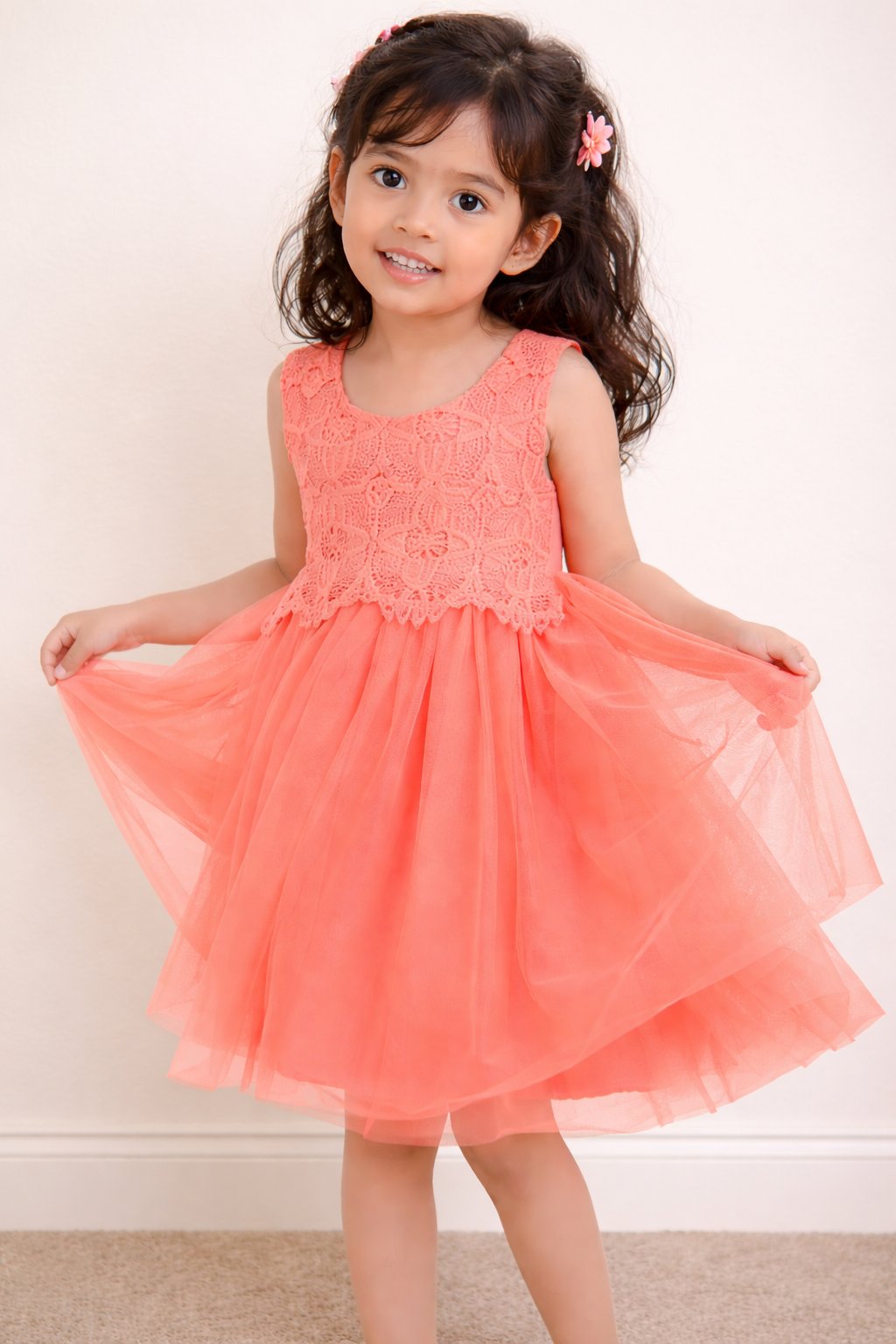 Orange Lace Yoke Party Dress