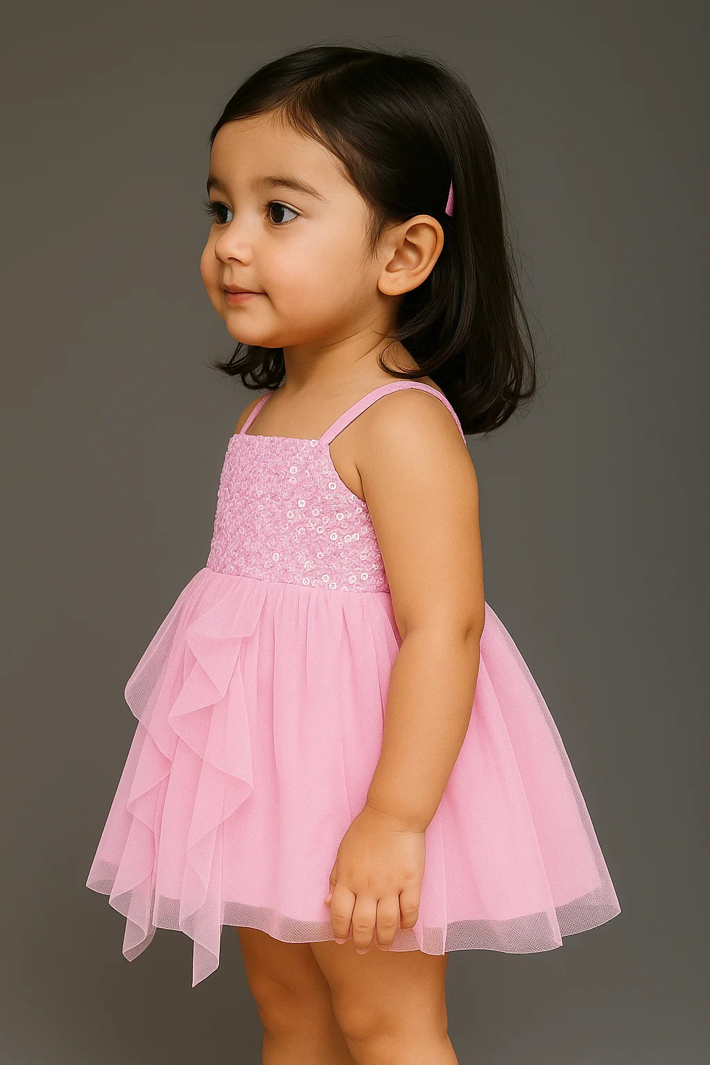 Kidsdew sleeveless Net fit and flare Above Knee Length dress Pink view 2