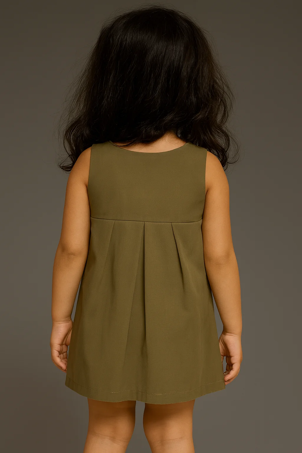 Kidsdew sleeveless Crinkled Crepe A- line dress green view 2