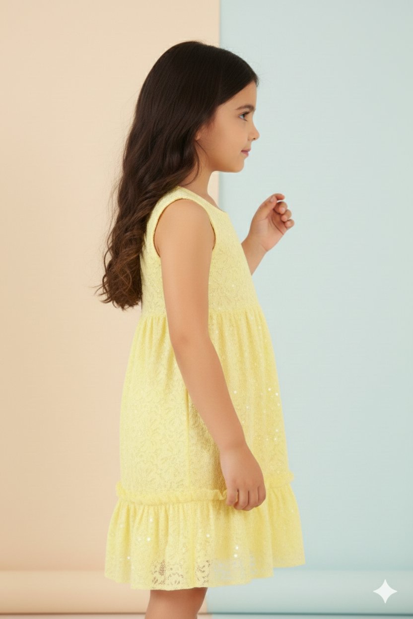 Stunning Yellow Pleated Net Dress view 3