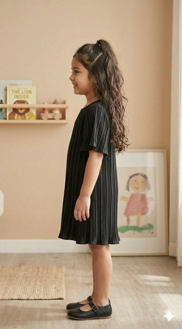 Classic Black Flutter Sleeve Pleated Dress view 2
