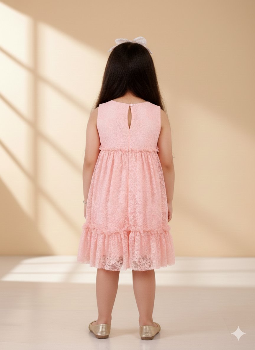 Charming Peach Sleeveless Pleated Net Party Dress view 2