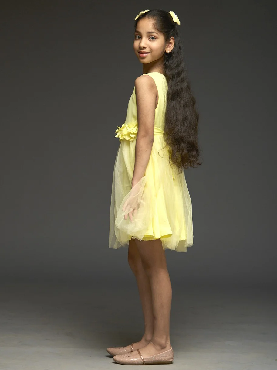 KidsDew sleeveless Fit and Flare Knee Length Dress YELLOW view 3