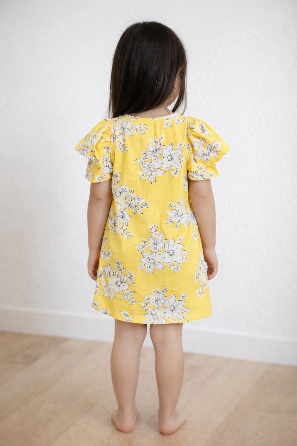 Adorable Yellow Floral Puffed Sleeves A-Line Dress view 2