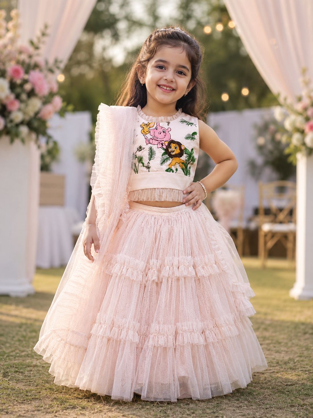Girls Printed Net Ready to Wear Lehenga & Blouse With Dupatta