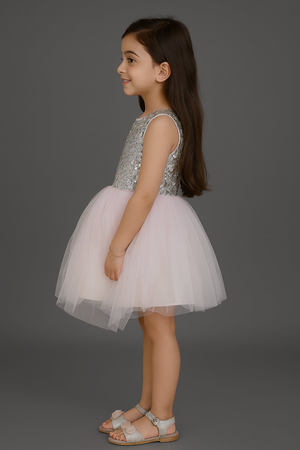 Chic White Sequenced Yoke Net Party Dress view 3