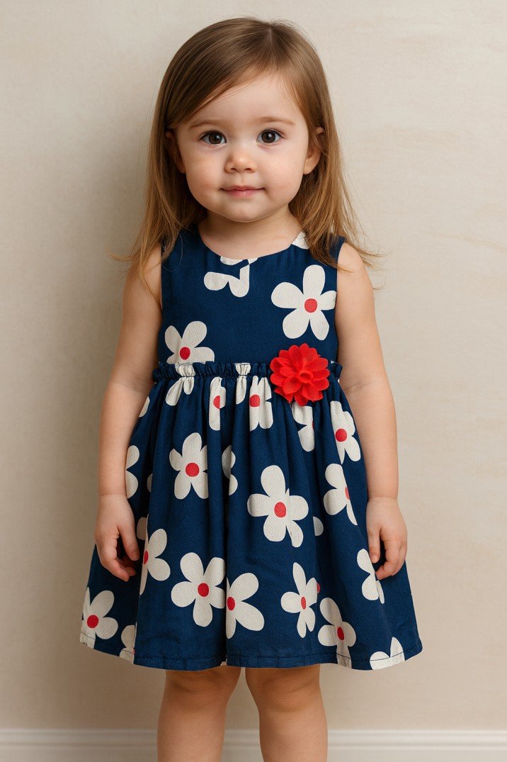 Navy Blue Floral Cotton Dress