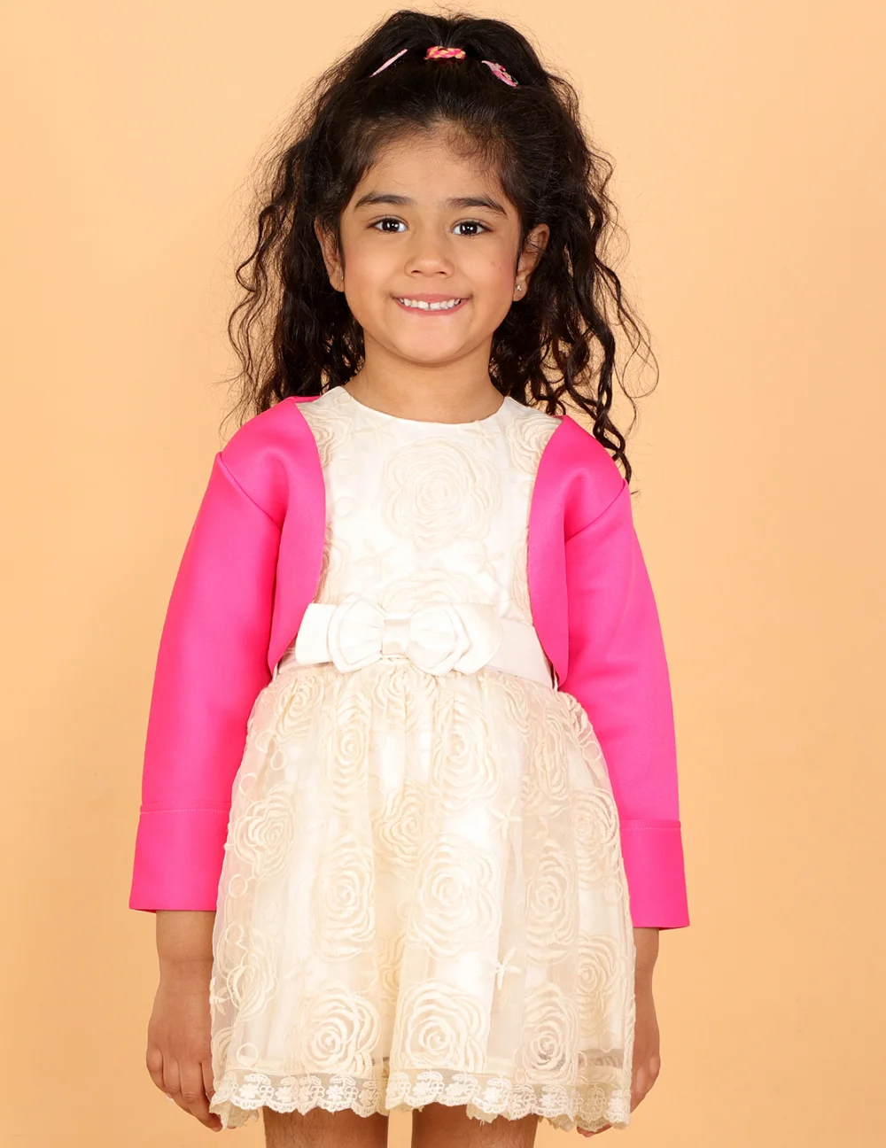 Pretty Pink Scuba Quarter Sleeves Front Open Shrug view 2