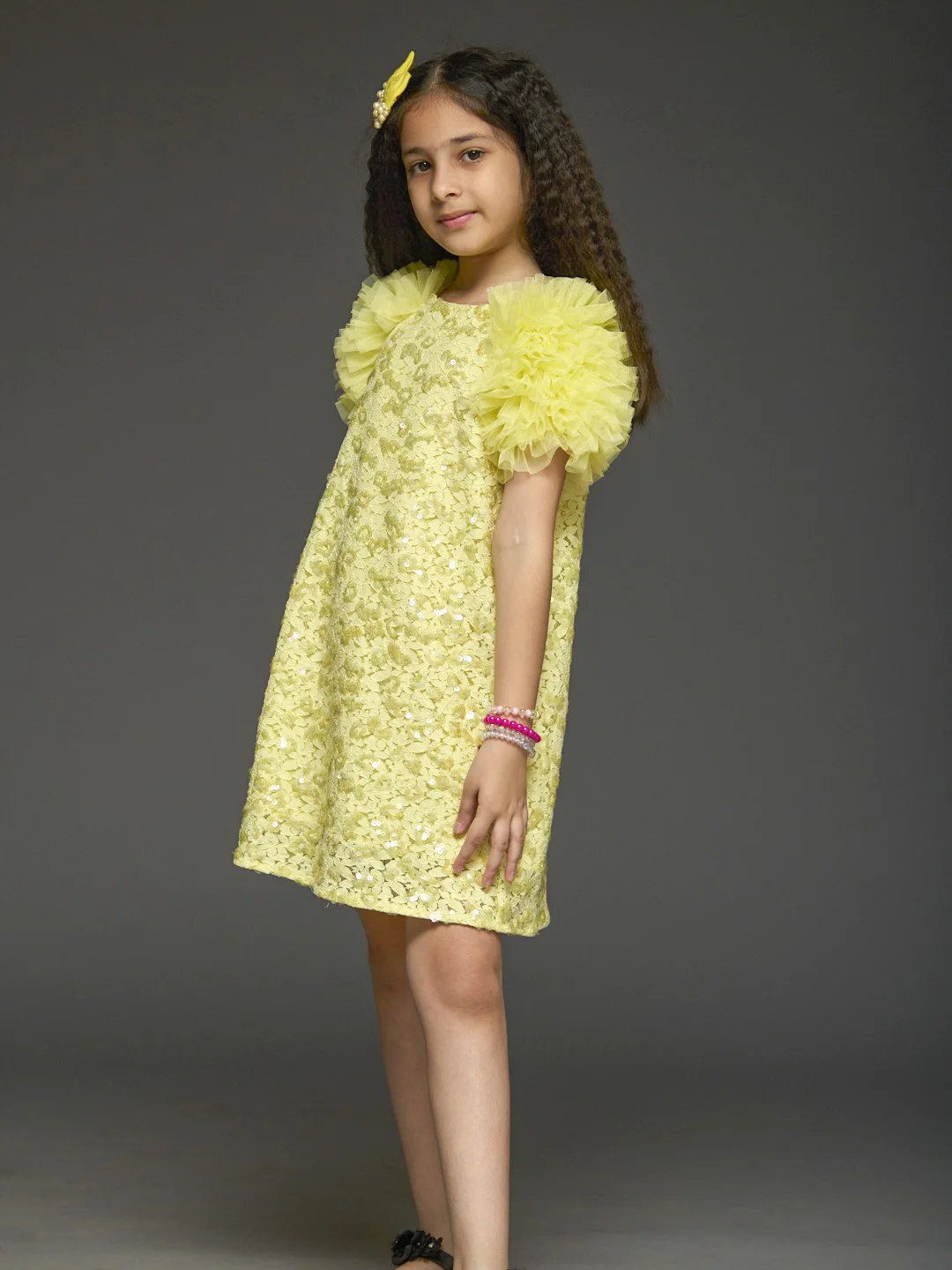 Kidsdew Partywear Lace Dress with Frill Sleeves view 2
