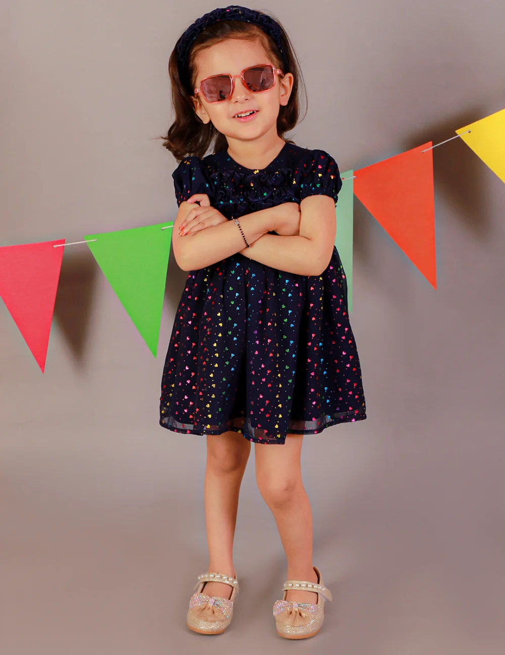 Charming Navy Rainbow Hearts Dress view 2