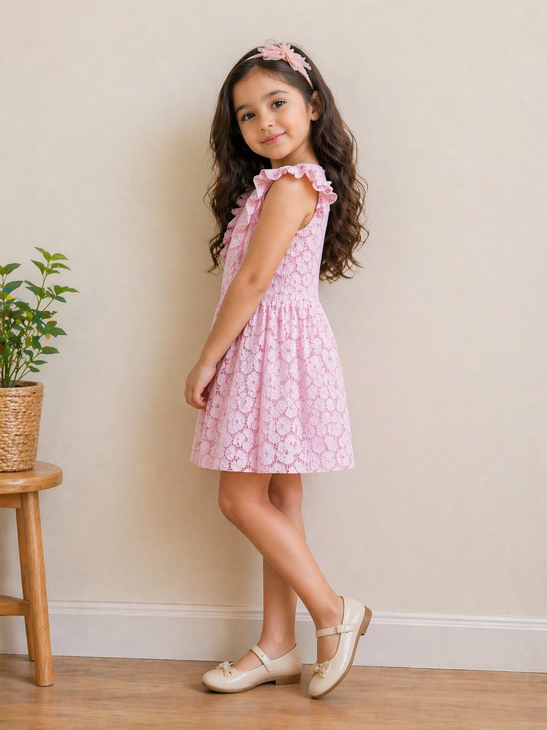 Charming Pink Lace Twirl Dress view 2