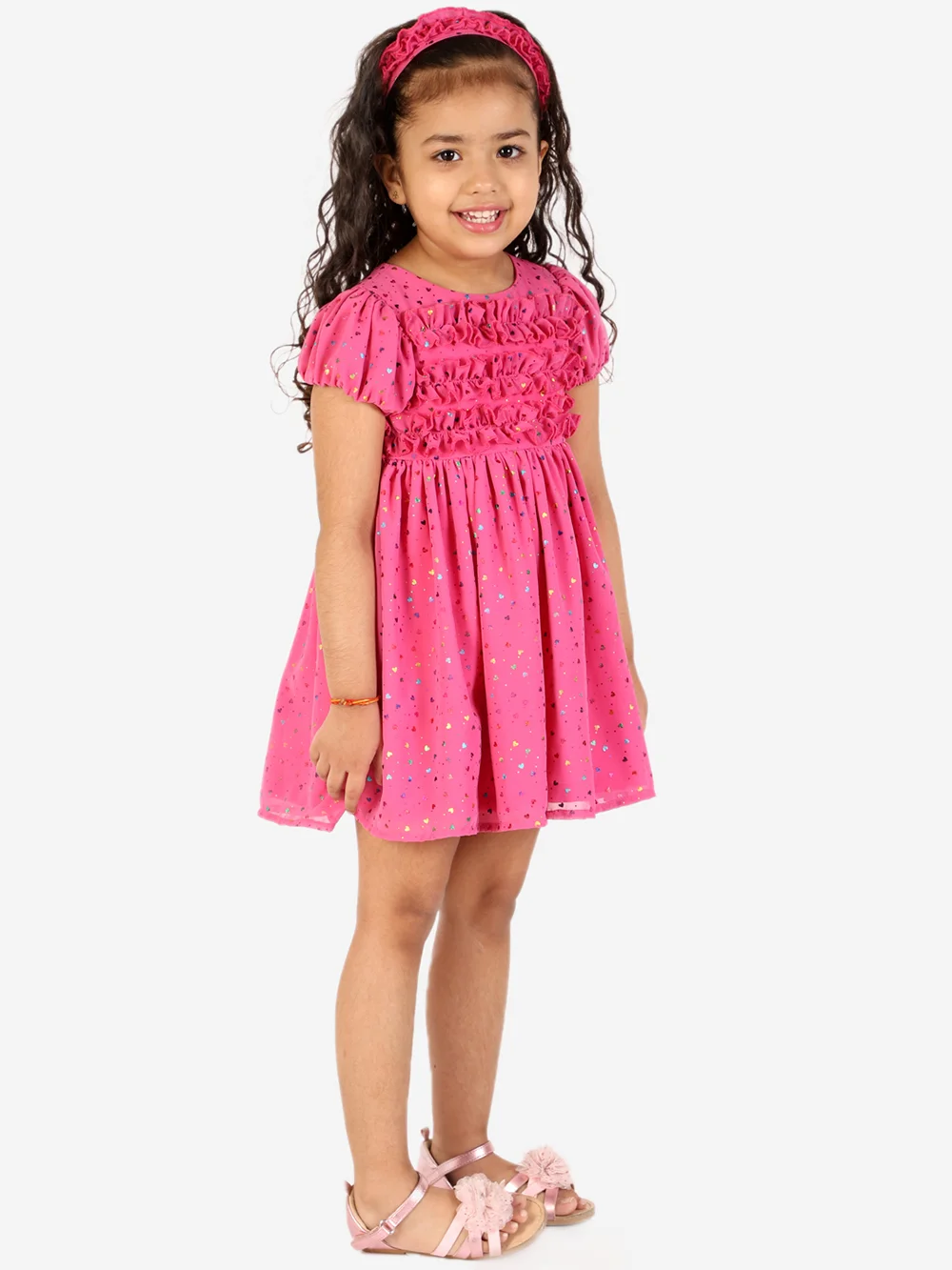 Radiant Magenta Rainbow Hearts Baby Party Dress view 3