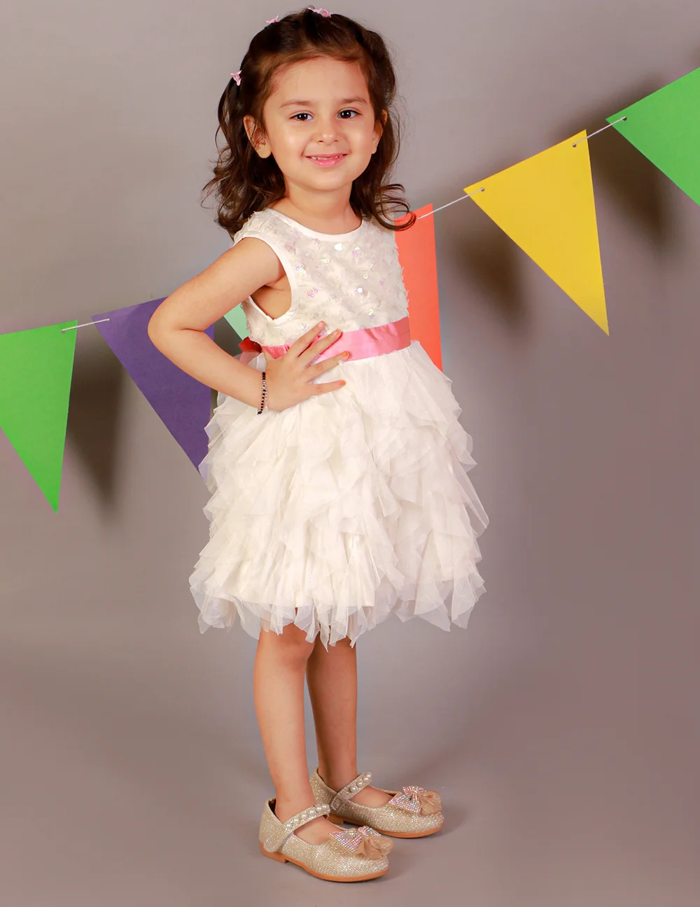 Radiant White Sequin Fit and Flare Dress view 3