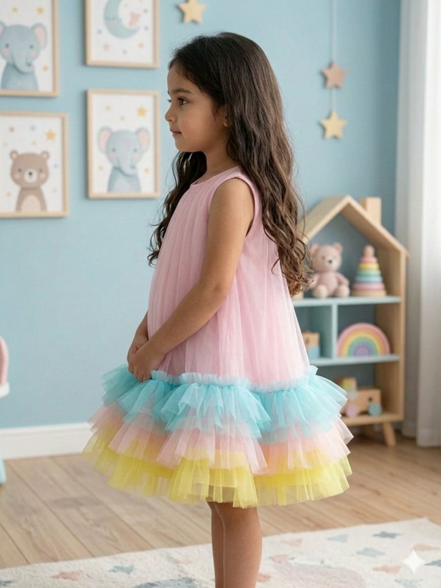 Pastel Rainbow Ruffle Tulle Party Dress view 2