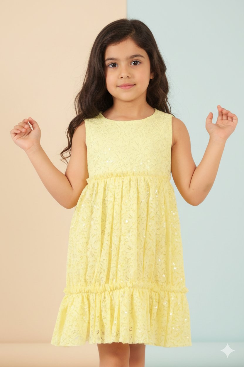 Stunning Yellow Pleated Net Dress