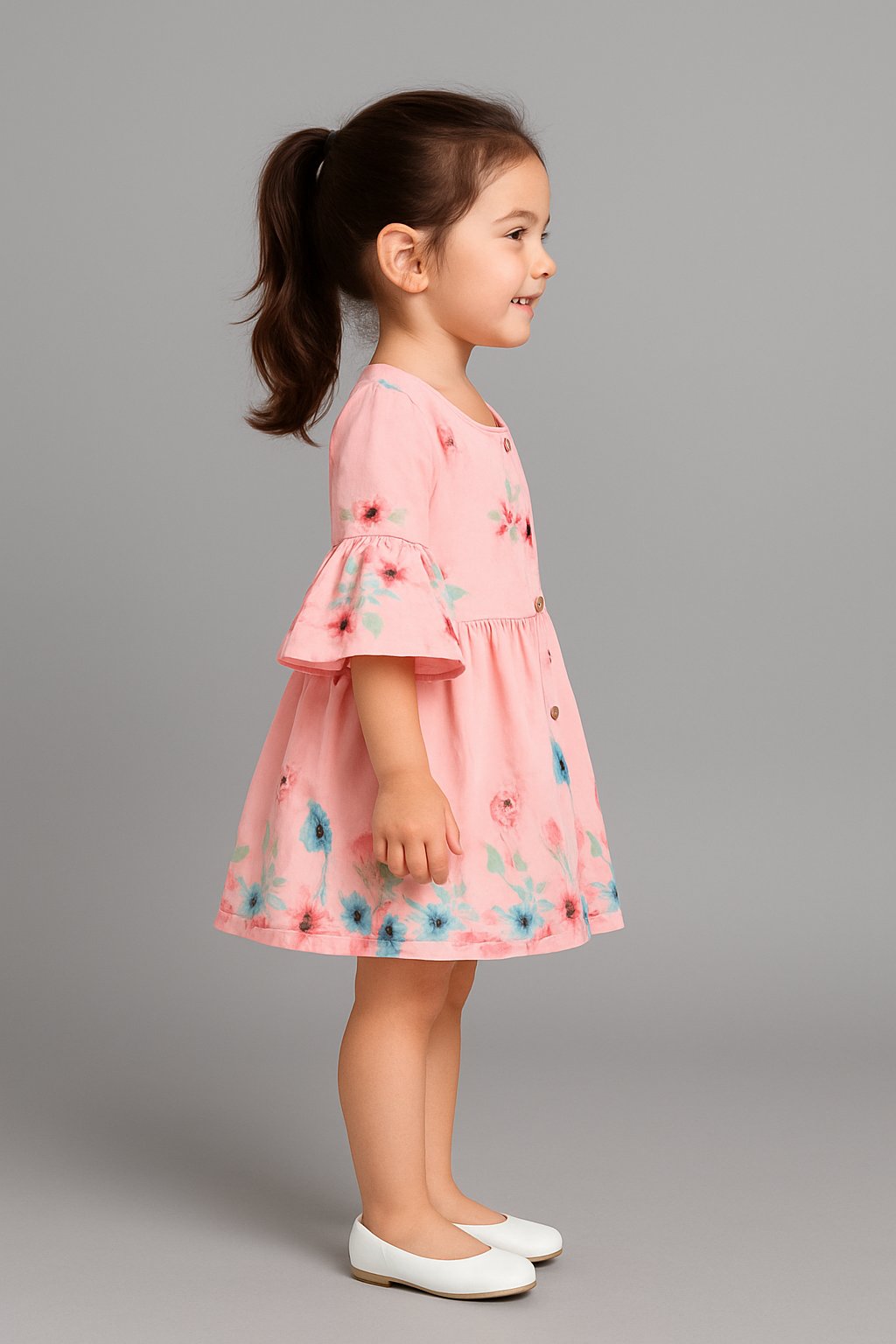 Chic Peach Bell Sleeves Summer Dress view 2