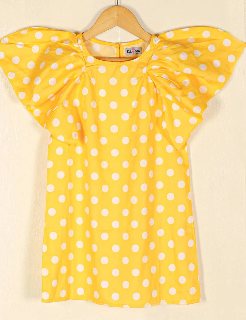 Adorable Yellow Polka Dot Puffed Sleeves A-Line Dress view 3