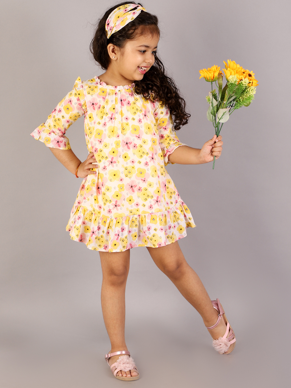 Playful Yellow AOP Cotton Dress