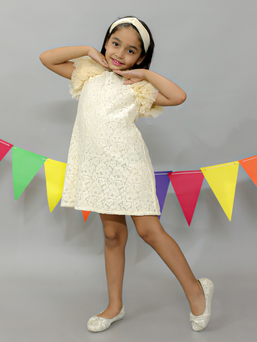 Beige Reglan Sleeves Design Net Dress