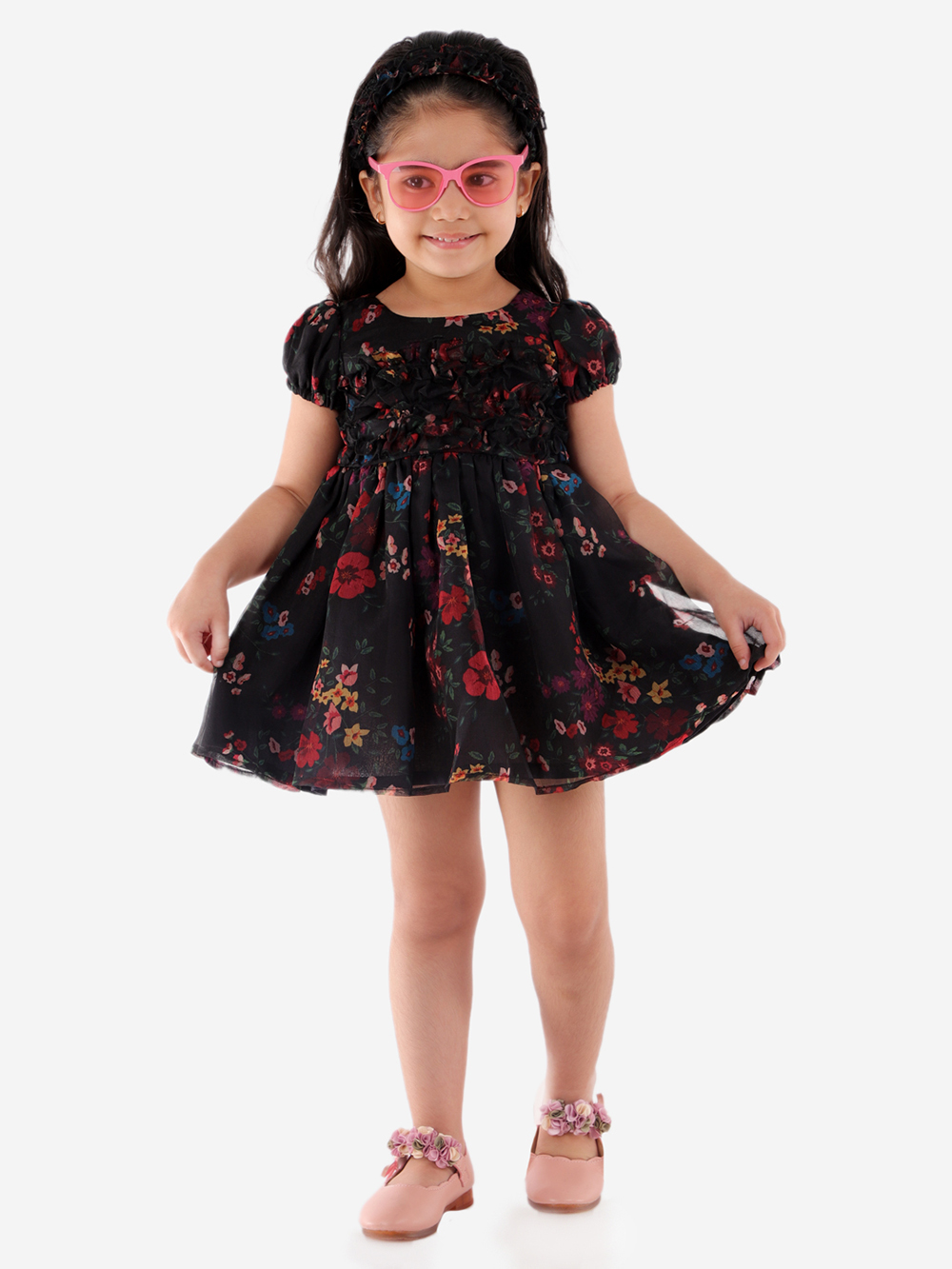 Elegant Black Organza Floral Dress