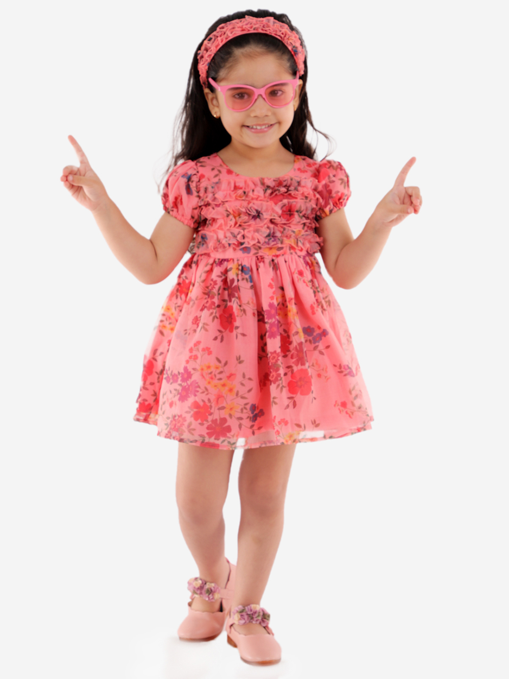 Charming Peach Organza Floral Dress