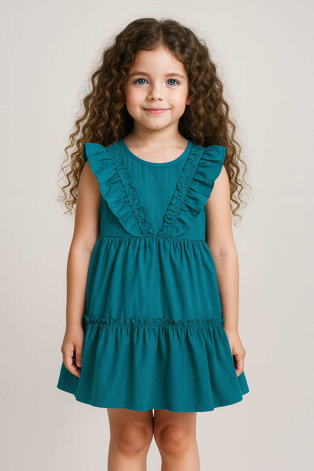 Elegant Teal Flarey Yoke Dress